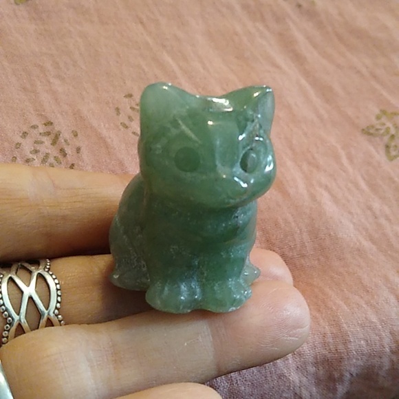 Green Aventurine Cat Lady Gift Carved Stone Figurine Mini Gemstone Kitty Cats - Picture 4 of 13